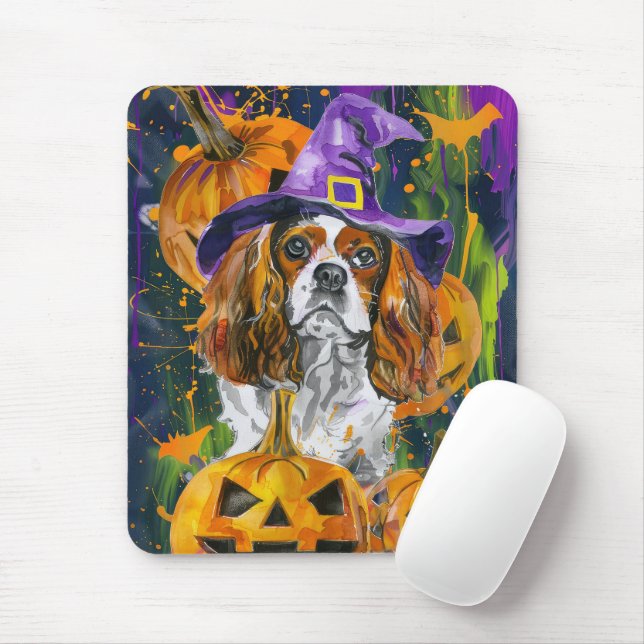 Cavalier King Hund Halloween Häxa Och Pumpa Musmatta (Med mus)