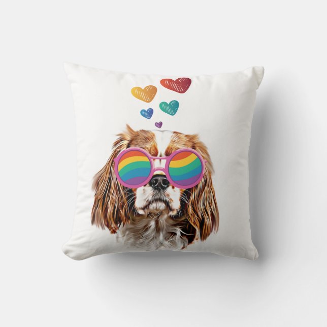 Cavalier King Hund med hjärtan Alla hjärtans dag  Kudde (Framsida)