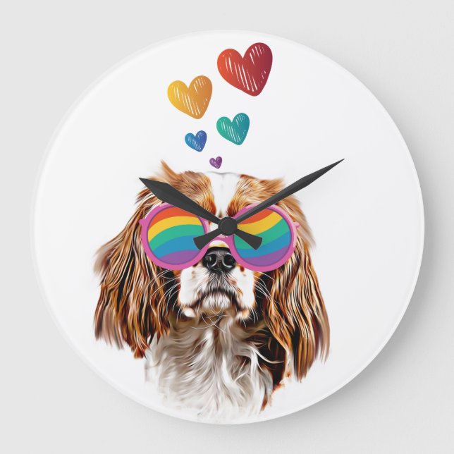 Cavalier King Hund med Hjärtan Alla Hjärtans Dag Stor Klocka (Framsida)