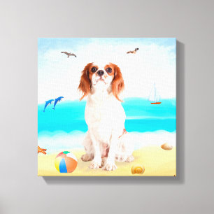 Cavalier King Hund på Strand Canvastryck