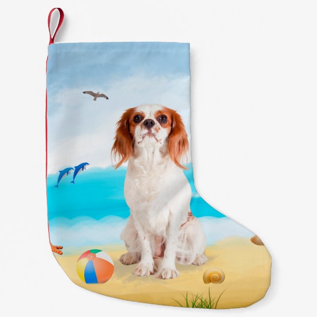 Cavalier King Hund på Strand Liten Julstrumpa (Framsidan)