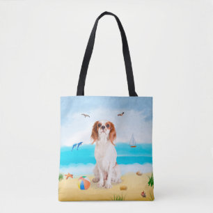 Cavalier King Hund på Strand Tygkasse