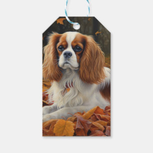 Cavalier King i höstlöv Fall Inspire Presentetikett