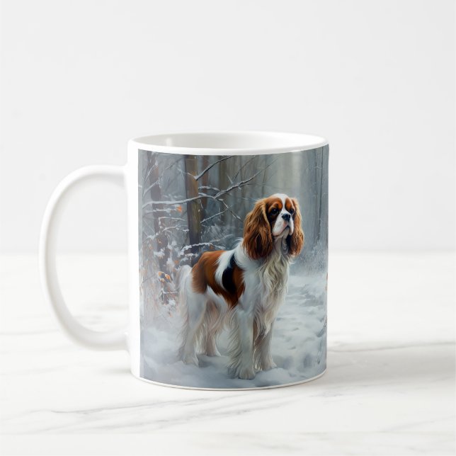 Cavalier King Låt Det Snöa Jul Borstad Kaffemugg (Vänster)