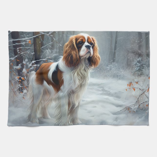 Cavalier King Låt Det Snöa Jul Borstad Kökshandduk (Horisontell)