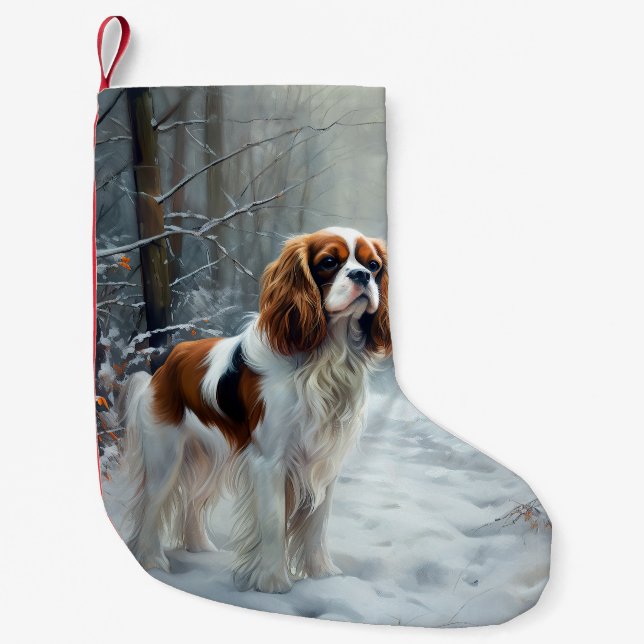 Cavalier King Låt Det Snöa Jul Borstad  Liten Julstrumpa (Framsidan)