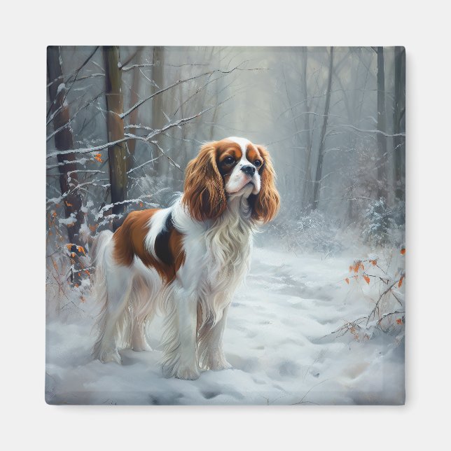 Cavalier King Låt det snöa Jul Borstad Magnet (Framsidan)