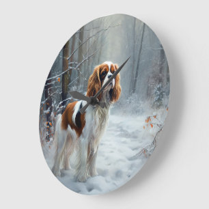 Cavalier King Låt Det Snöa Jul Borstad Stor Klocka