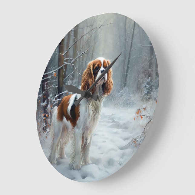 Cavalier King Låt Det Snöa Jul Borstad  Stor Klocka (Vinkel)