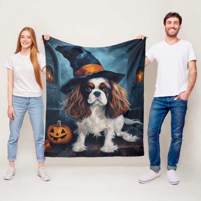 Cavalier King Pumpak Halloween Skräckinjagande Fleecefilt (På plats)