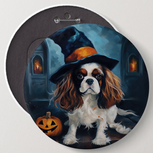Cavalier King Pumpak Halloween Skräckinjagande Knapp (Framsida & baksida)