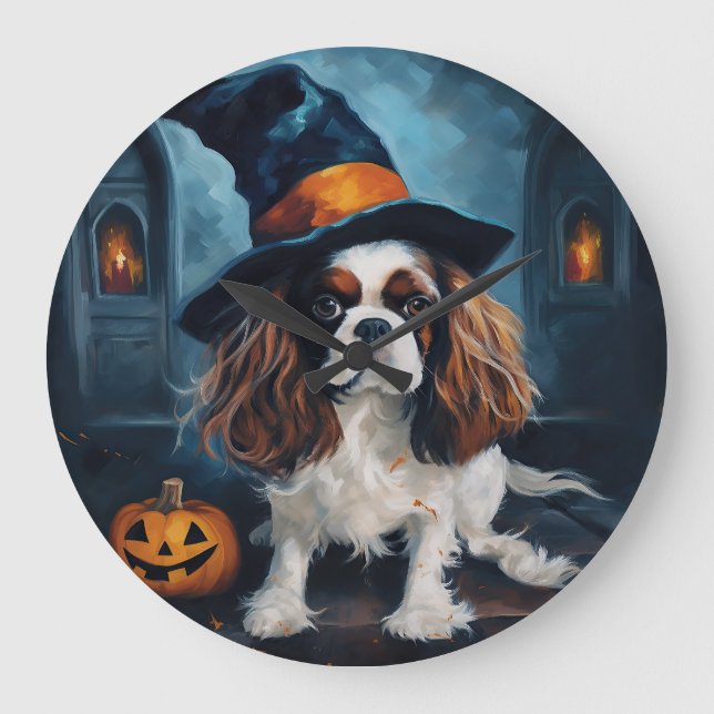 Cavalier King Pumpak Halloween Skräckinjagande Stor Klocka (Framsida)