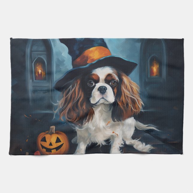 Cavalier King Pumpas Halloween Skräckinjagande Kökshandduk (Horisontell)