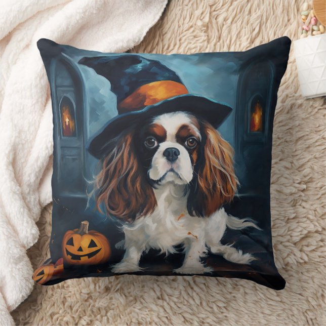 Cavalier King Pumpas Halloween Skräckinjagande Kudde (Filt)