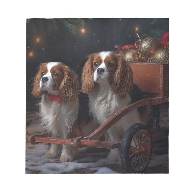 Cavalier King Snöig släde juldekoration   Anteckningsblock (Framsida)