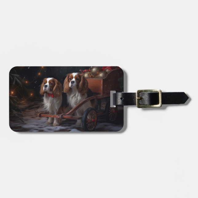 Cavalier King Snöig släde juldekoration   Bagagebricka (Horisontell Framsida)