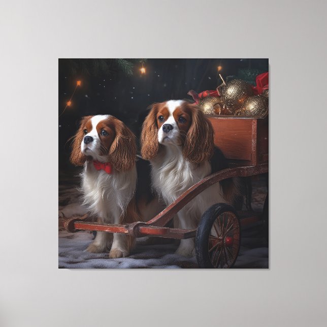 Cavalier King Snöig släde juldekoration   Canvastryck (Framsida)
