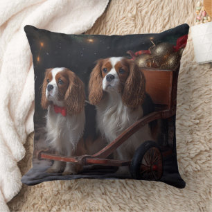 Cavalier King Snöig släde juldekoration   Kudde