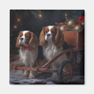 Cavalier King Snöig släde juldekoration Magnet