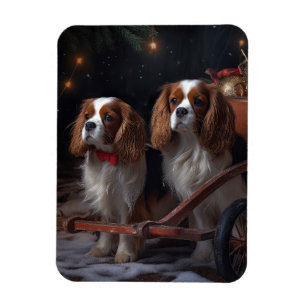 Cavalier King Snöig släde juldekoration Magnet