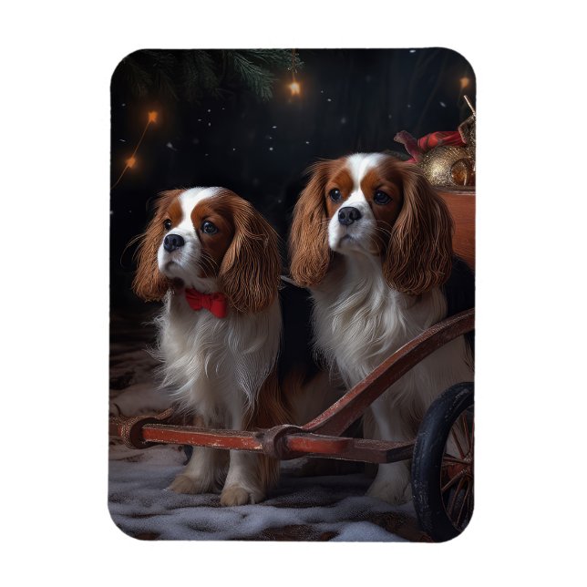 Cavalier King Snöig släde juldekoration   Magnet (Vertikal)