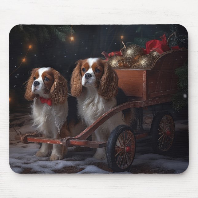 Cavalier King Snöig släde juldekoration   Musmatta (Framsidan)