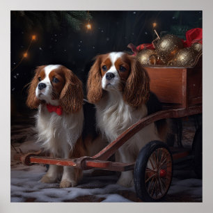 Cavalier King Snöig släde juldekoration   Poster