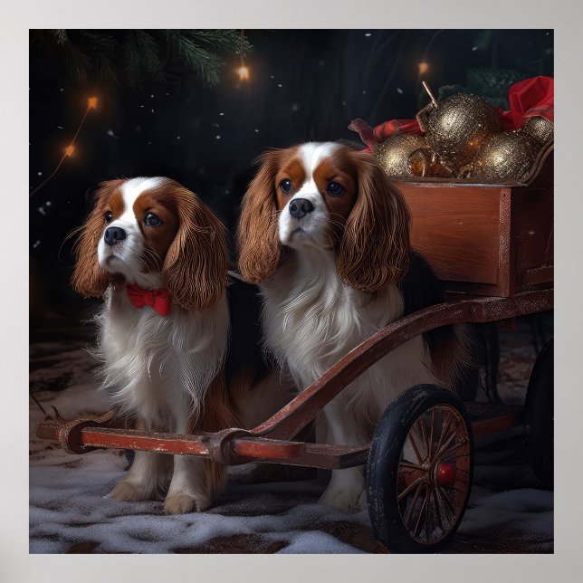 Cavalier King Snöig släde juldekoration   Poster (Framsidan)