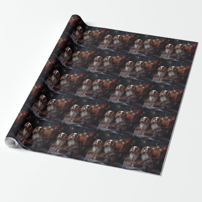 Cavalier King Snöig släde juldekoration   Presentpapper (Utrullad)