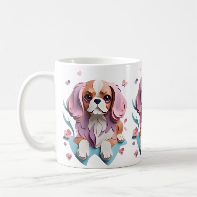 Cavalier Kung Charles Flowers Papper Art Kaffemugg (Vänster)