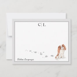 Cavalier Kung Charles Hund Grått Gräns Monogram Anteckningskort