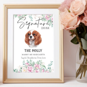 Cavalier Kung Charles Hund Namnteckning Drink-teck Poster