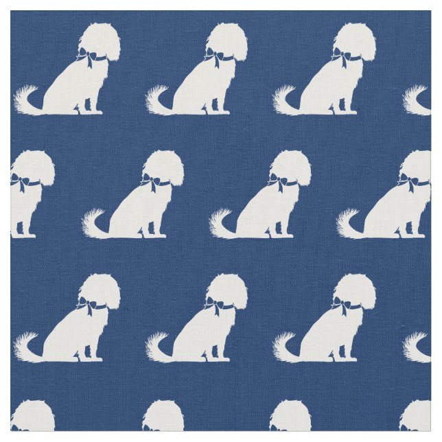 Cavalier Kung Charles Hund Silhouette Pet Navy Blu Tyg (Närbild)