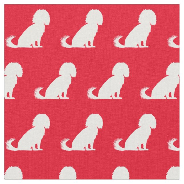 Cavalier Kung Charles Hund Silhouette Pet Red Tyg (Närbild)