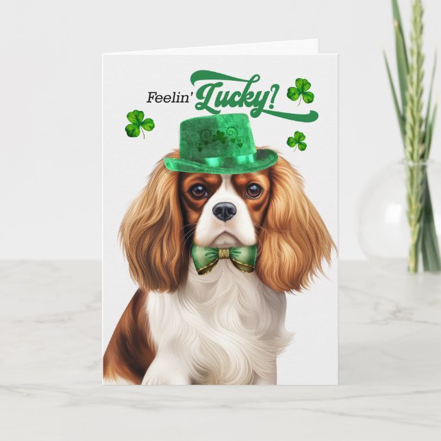 Cavalier Kung Charles Hund St patrick's day Helgkort (Framsida)