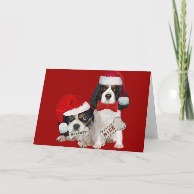 Cavalier Kung Charles jul Naughty eller Nice Helgkort (Framsida)