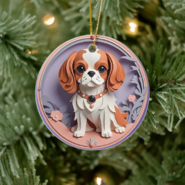 Cavalier Kung Charles Lila Pastel Papper Cining Julgransprydnad Keramik