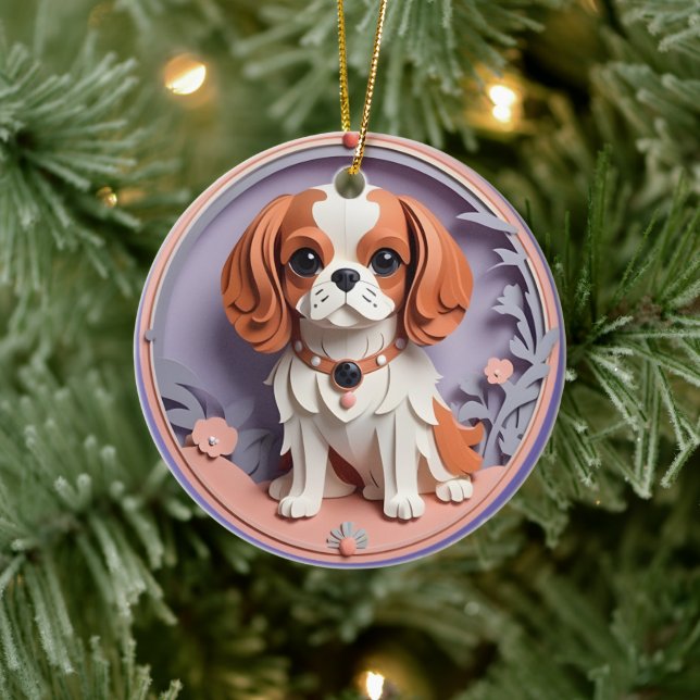 Cavalier Kung Charles Lila Pastel Papper Cining Julgransprydnad Keramik (Träd)