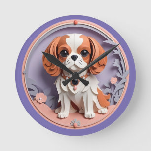 Cavalier Kung Charles Lila Pastel Papper Cining Rund Klocka