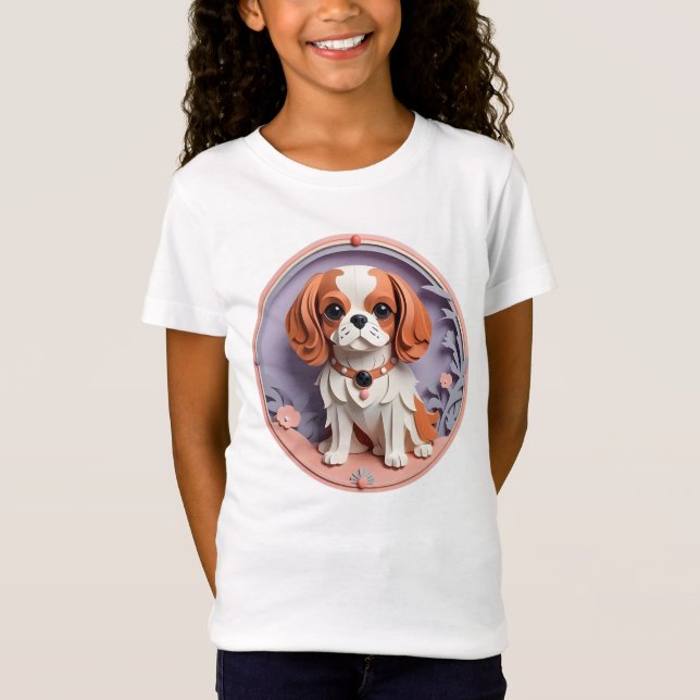 Cavalier Kung Charles Lila Pastel Papper Cining T Shirt (Framsida)