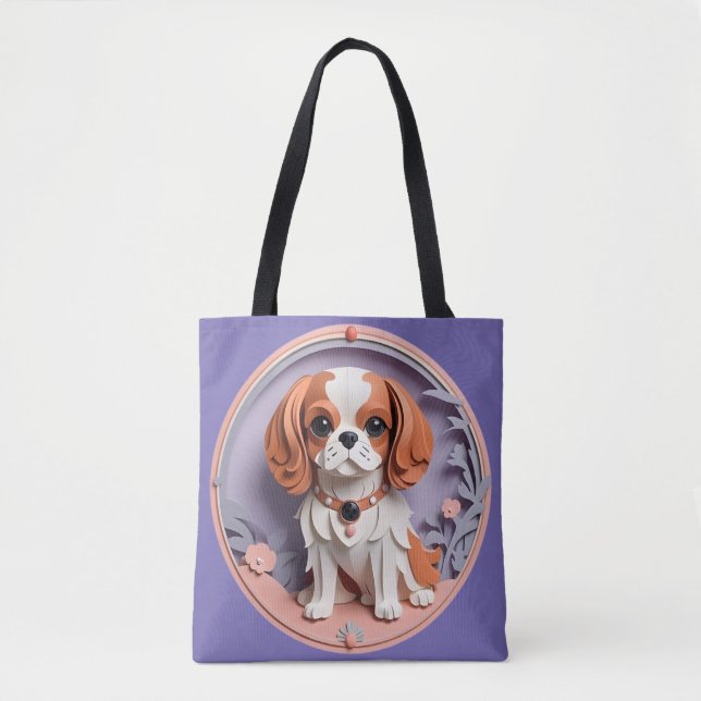Cavalier Kung Charles Lila Pastel Papper Cining Tygkasse (Framsida)