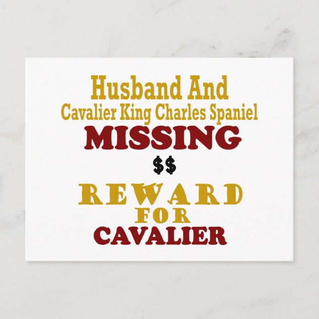 Cavalier Kung Charles & Make saknas Reward för Vykort (Framsida)