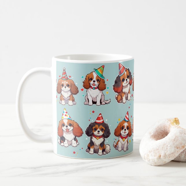 Cavalier Kung Charles Pastel Birthday Mönster Kaffemugg (Med munk)