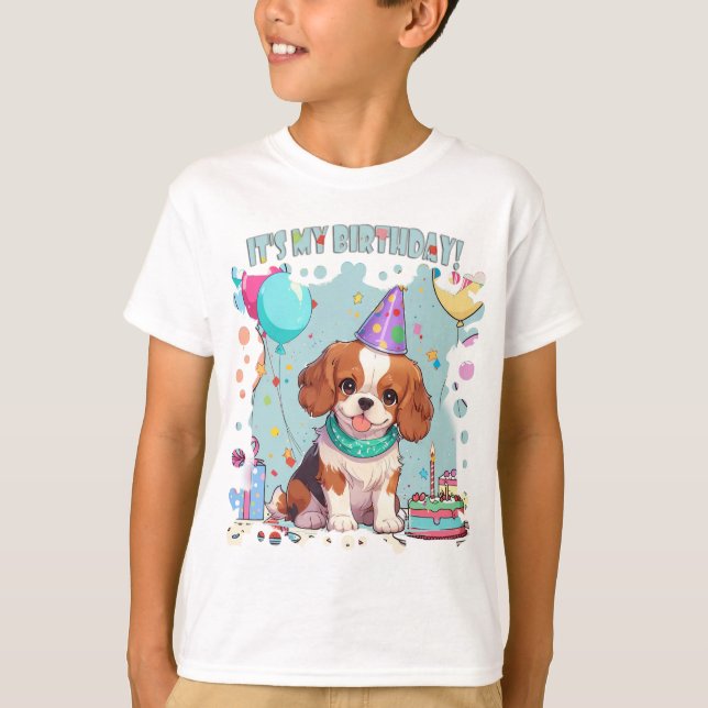 Cavalier Kung Charles Pastel Det är min födelsedag T Shirt (Framsida)