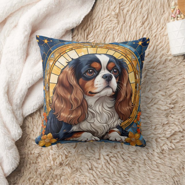 Cavalier Kung Charles Pastel Golden Stached Glass Kudde (Filt)