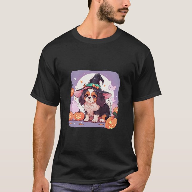 Cavalier Kung Charles pastel häxhalloween T Shirt (Framsida)