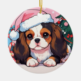 Cavalier Kung Charles pastel-julhatt Julgransprydnad Keramik