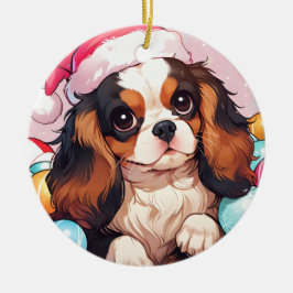 Cavalier Kung Charles pastel-julhatt Julgransprydnad Keramik