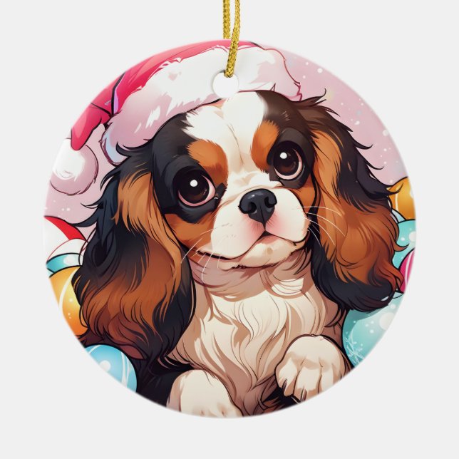Cavalier Kung Charles pastel-julhatt Julgransprydnad Keramik (Framsidan)