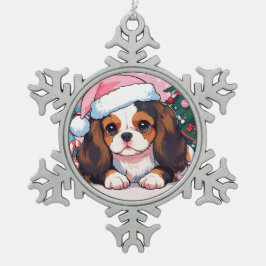 Cavalier Kung Charles pastel-julhatt Snöflinga Pewter Julgransprydnad